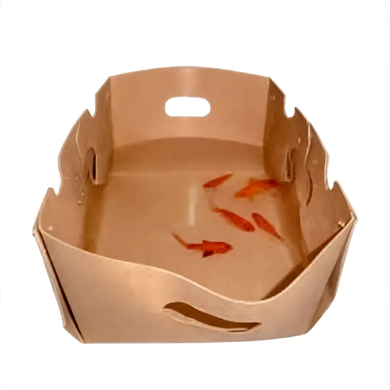 Dəniz məhsulları ilə örtülmüş kartonlar